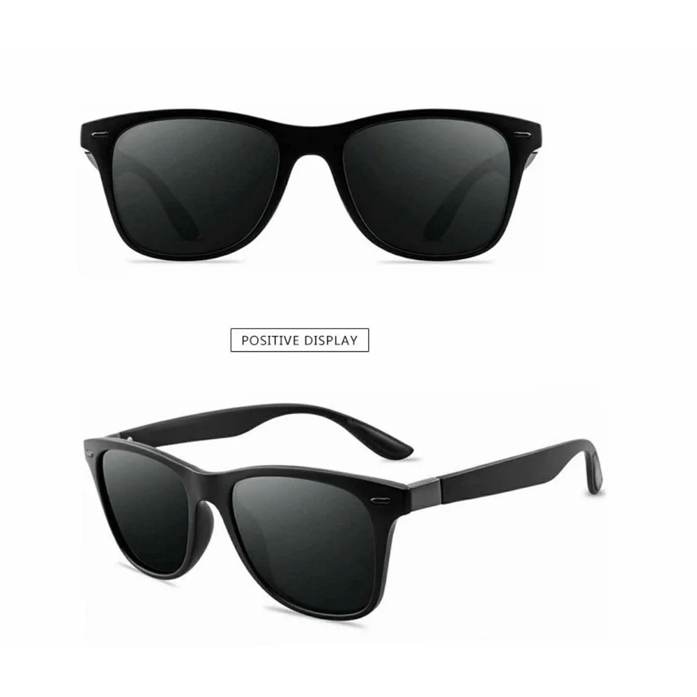 Mens Black 80's 90's Sunglasses Polarized UV Protection Square Frame Eyewear New